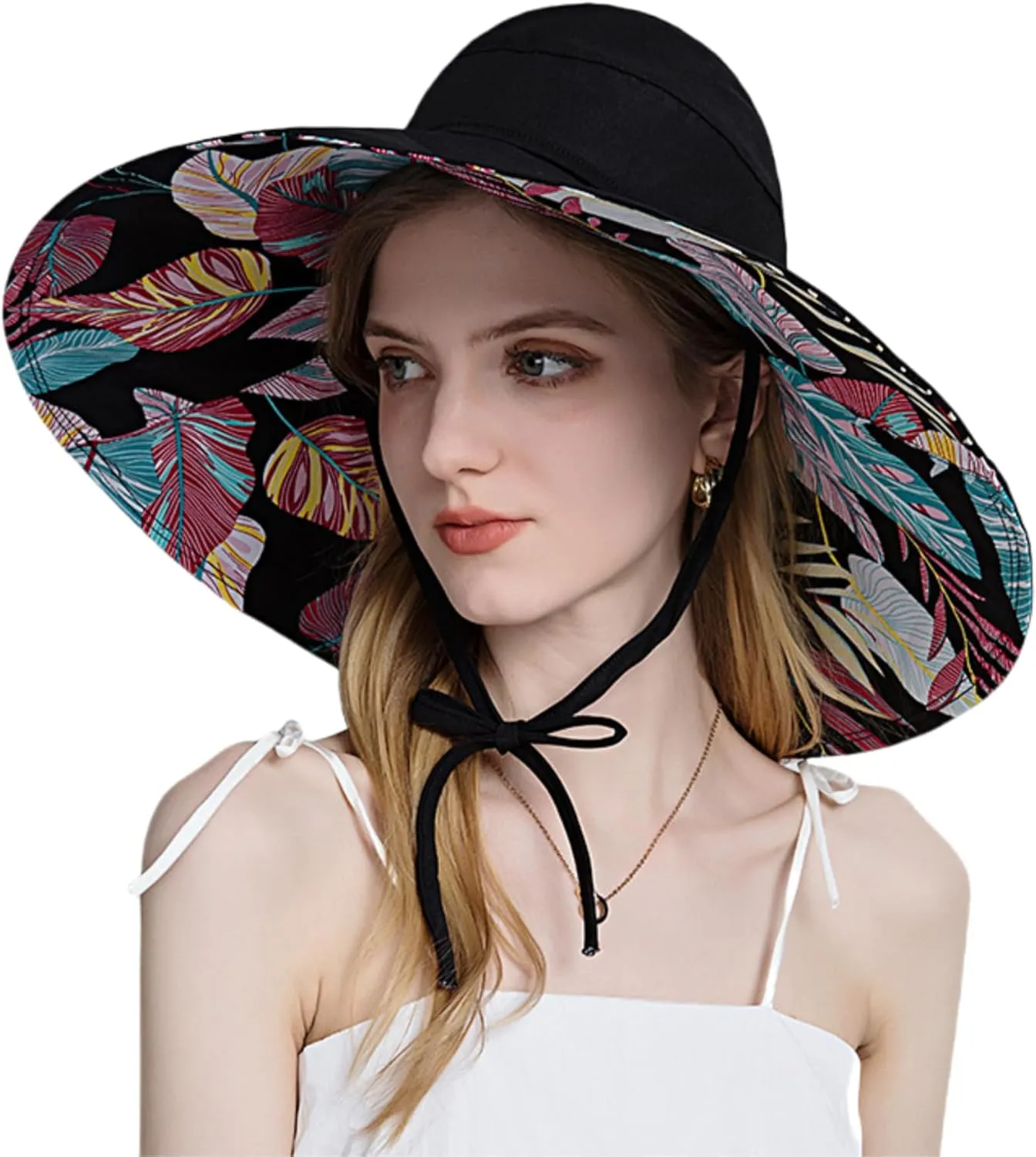 Reversible Floral Wide Brim Sun Hats for Women Packable UV Protection Hat Large Wired Edge Summer Beach Bucket Hat