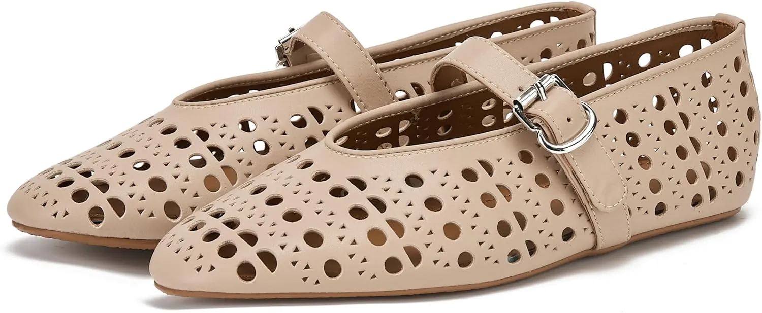 Rhinestone Ballet Flats for Women,Women's Sparkly Crystal-Embellished Ballerina Shoes Mesh Flats Fishnet Buckle Strap Mesh Ballet Flats Comfortable Round Toe Casual Dress Mary Jane Shoes