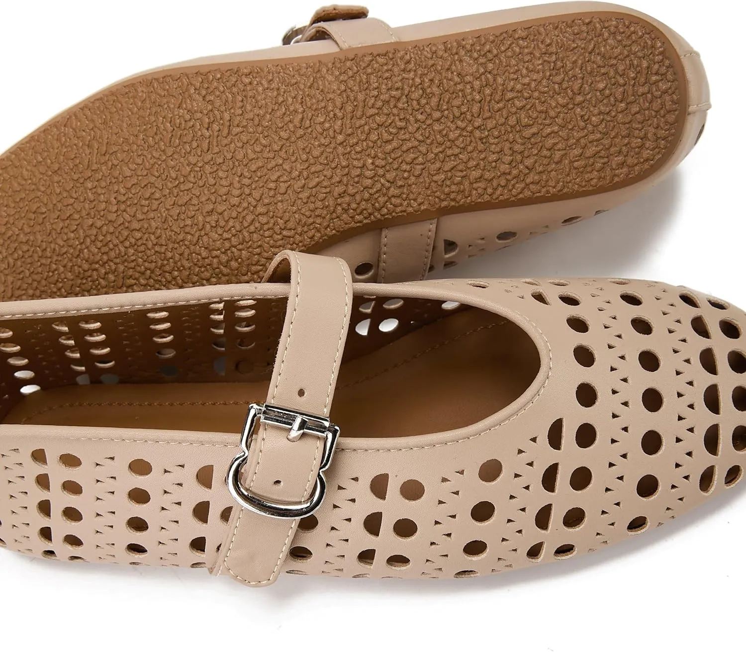 Rhinestone Ballet Flats for Women,Women's Sparkly Crystal-Embellished Ballerina Shoes Mesh Flats Fishnet Buckle Strap Mesh Ballet Flats Comfortable Round Toe Casual Dress Mary Jane Shoes