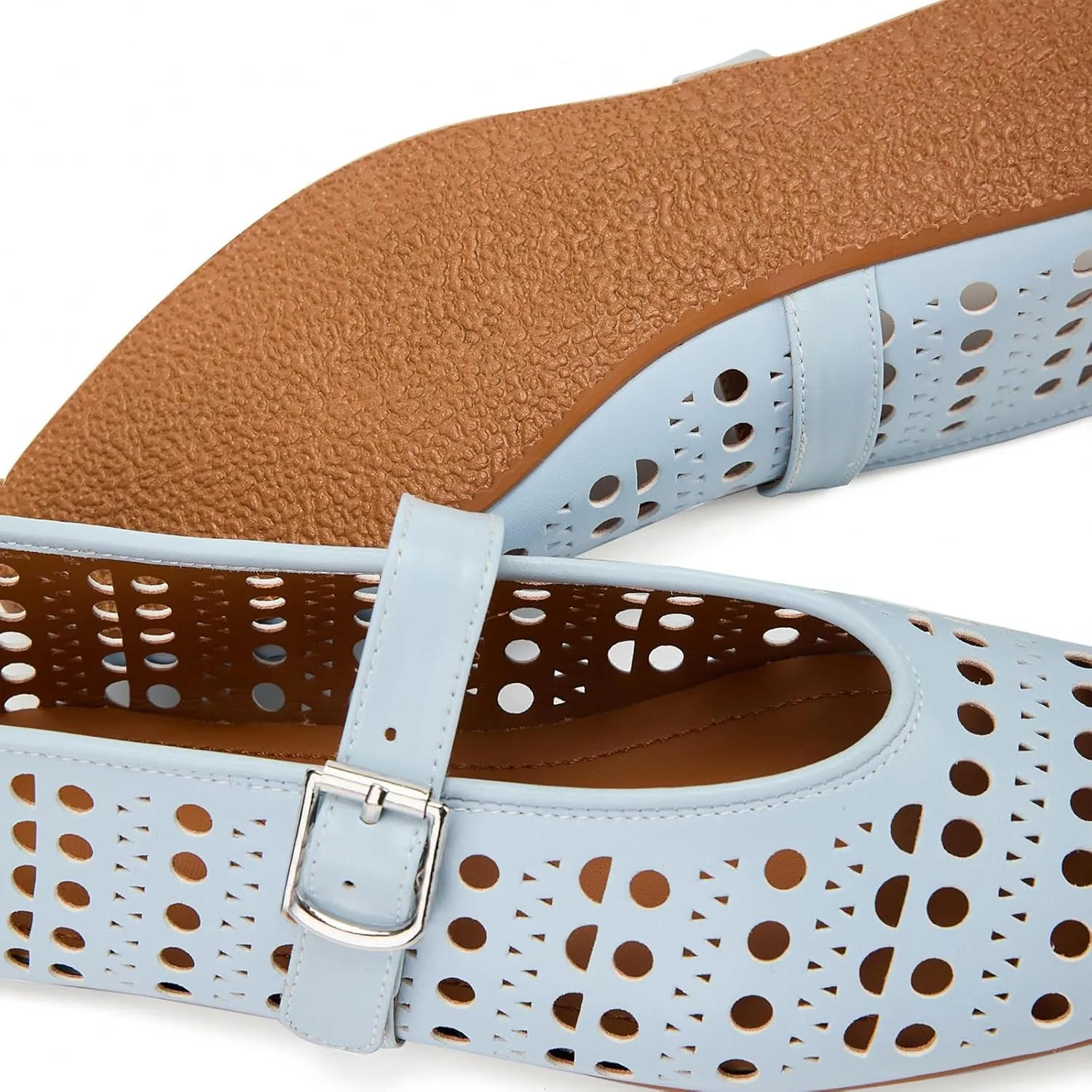 Rhinestone Ballet Flats for Women,Women's Sparkly Crystal-Embellished Ballerina Shoes Mesh Flats Fishnet Buckle Strap Mesh Ballet Flats Comfortable Round Toe Casual Dress Mary Jane Shoes