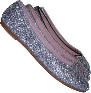 Rhinestone Crystal Embellished Ballet Flats - Round Toe Padded Shoes