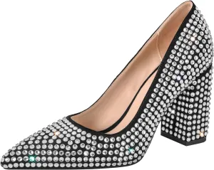 richealnini Slip On Pumps with Rhinestones Studded Crystals Pointed Toe Shoes Diamante Heels Wedding Party Dress