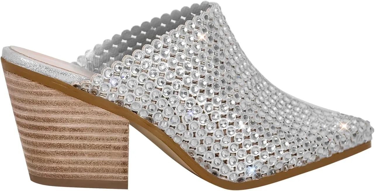 richealnini Women's Embellished Rhinestones Slide Sandals Slip On Slippers Sparkly Wedding Outside Party Dress