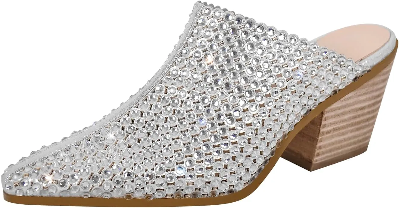 richealnini Women's Embellished Rhinestones Slide Sandals Slip On Slippers Sparkly Wedding Outside Party Dress