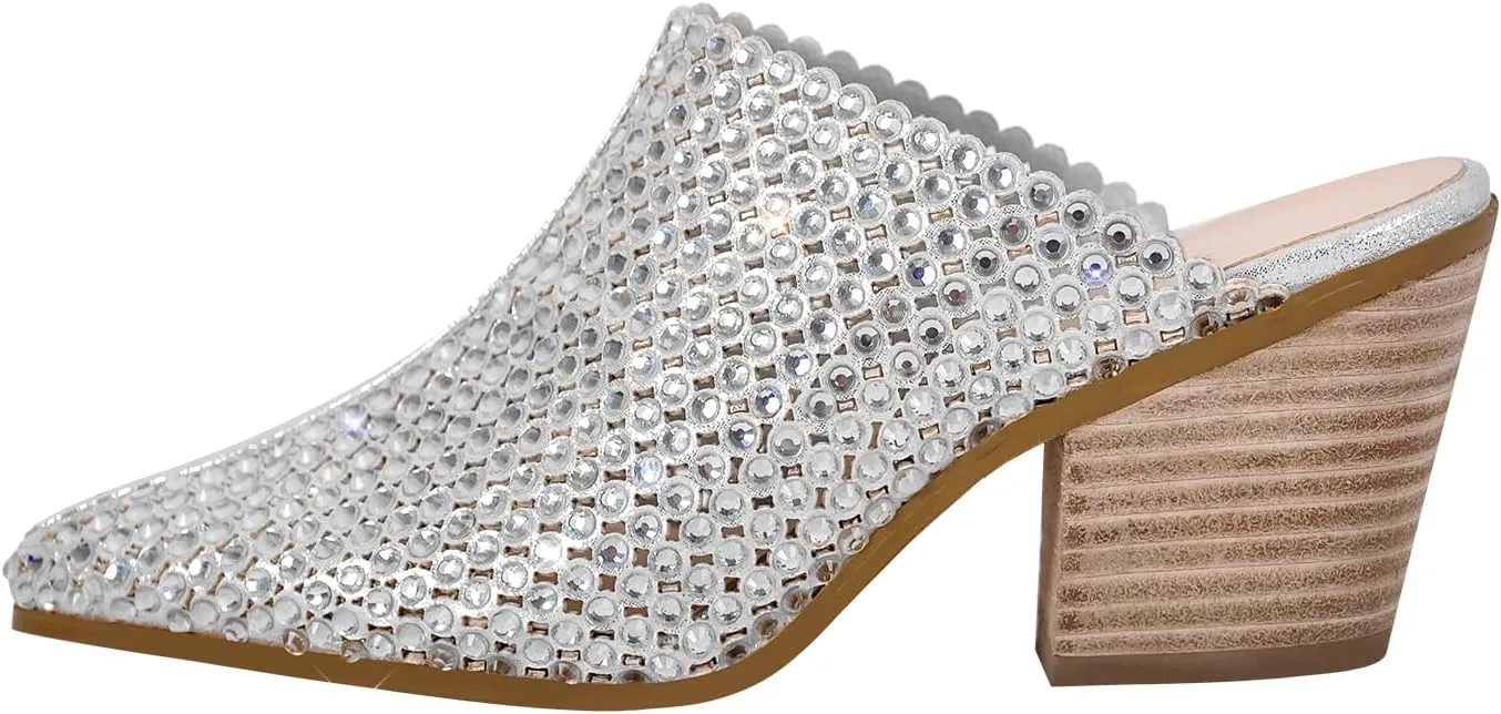 richealnini Women's Embellished Rhinestones Slide Sandals Slip On Slippers Sparkly Wedding Outside Party Dress