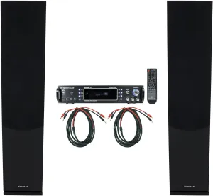 Rockville Bundle: (1) RPA60BT V2 1000W 2-Ch USB Bluetooth Amplifier Mixer (2) Lux 658 Black Dual 6.5" Premium Tower Speaker (2) BN10 10' 14 AWG OFC Copper Banana to Banana Braided Pro Cable (5 Item)