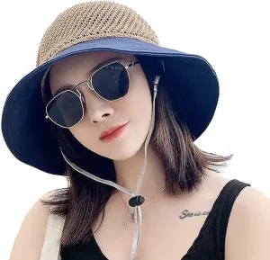 Roll Up Women's Girl's Floppy Summer Sun Beach Hat Foldable Wide Brim with Ribbon Fisherman Bucket Hat