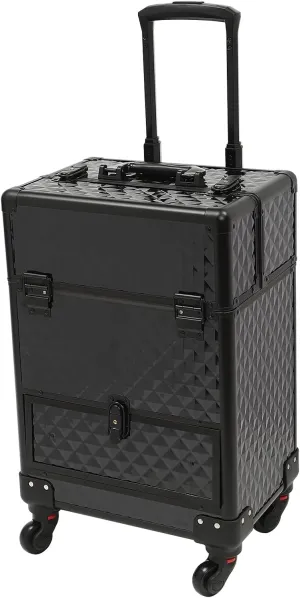 Rolling Makeup Case, Hand-Held/Pulled Cosmetology Case on Wheels, Makeup Rolling Case with Telescopic Rod for Makeup Artists/Hairdressers/Beauticians, Up to 44.09 Lbs (Black)