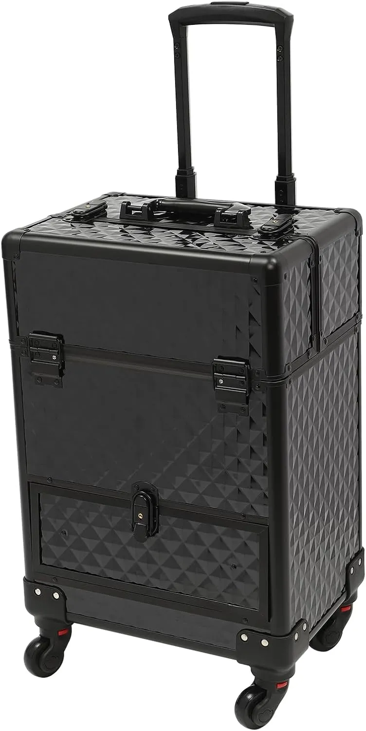 Rolling Makeup Case, Hand-Held/Pulled Cosmetology Case on Wheels, Makeup Rolling Case with Telescopic Rod for Makeup Artists/Hairdressers/Beauticians, Up to 44.09 Lbs (Black)