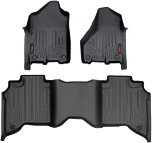 Rough Country All Weather Floor Mats Set for Dodge Ram 2500/3500 Crew-Cab (2019-2024) with Bucket Seats - Waterproof Flexible Floor Mats, Front & Back Set