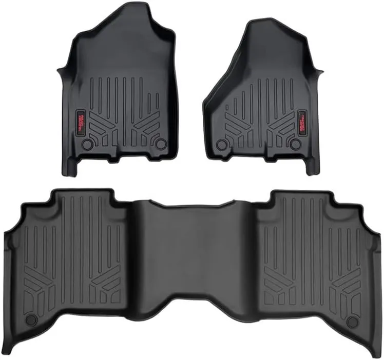 Rough Country All Weather Floor Mats Set for Dodge Ram 2500/3500 Crew-Cab (2019-2024) with Bucket Seats - Waterproof Flexible Floor Mats, Front & Back Set