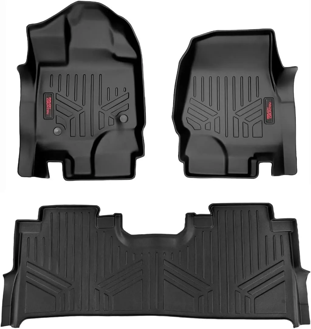 Rough Country All Weather Floor Mats Set for Ford F-150 (2015-2025), F-150 Lightning (2022-2024), Raptor (2017-2025) Bucket Seats - Waterproof, Flexible, Front & Back Set