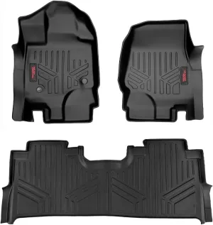 Rough Country All Weather Floor Mats Set for Ford F-150 (2015-2025), F-150 Lightning (2022-2024), Raptor (2017-2025) Bucket Seats - Waterproof, Flexible, Front & Back Set