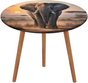 Round Vinyl Tablecloth with Elastic, Forest Elephant Grassland Outdoor Picnic Table Cover, Oil-Proof Fitted Round Table Cloth, Stain-Resistant Elastic Tablecloth for Patio (36"-42")