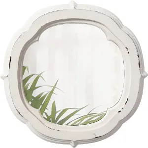 Rustic Wooden Round Bathroom Mirror 9.1 inch, Hanging Distressed White Vintage Small Wall Mirror Decor, Farmhouse Decorative Porthole Mirrors for Hallway Bedroom Entryway Vanity