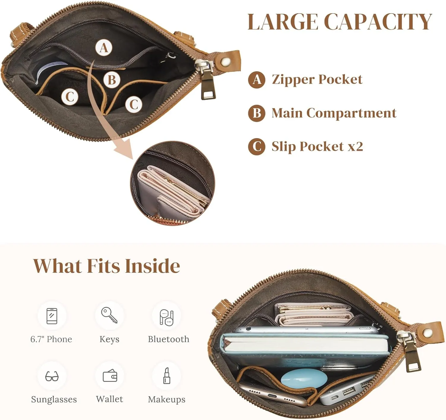 S-ZONE Leather Crossbody Bags for Women Small Over the Shoulder Purses and Handbags Trendy