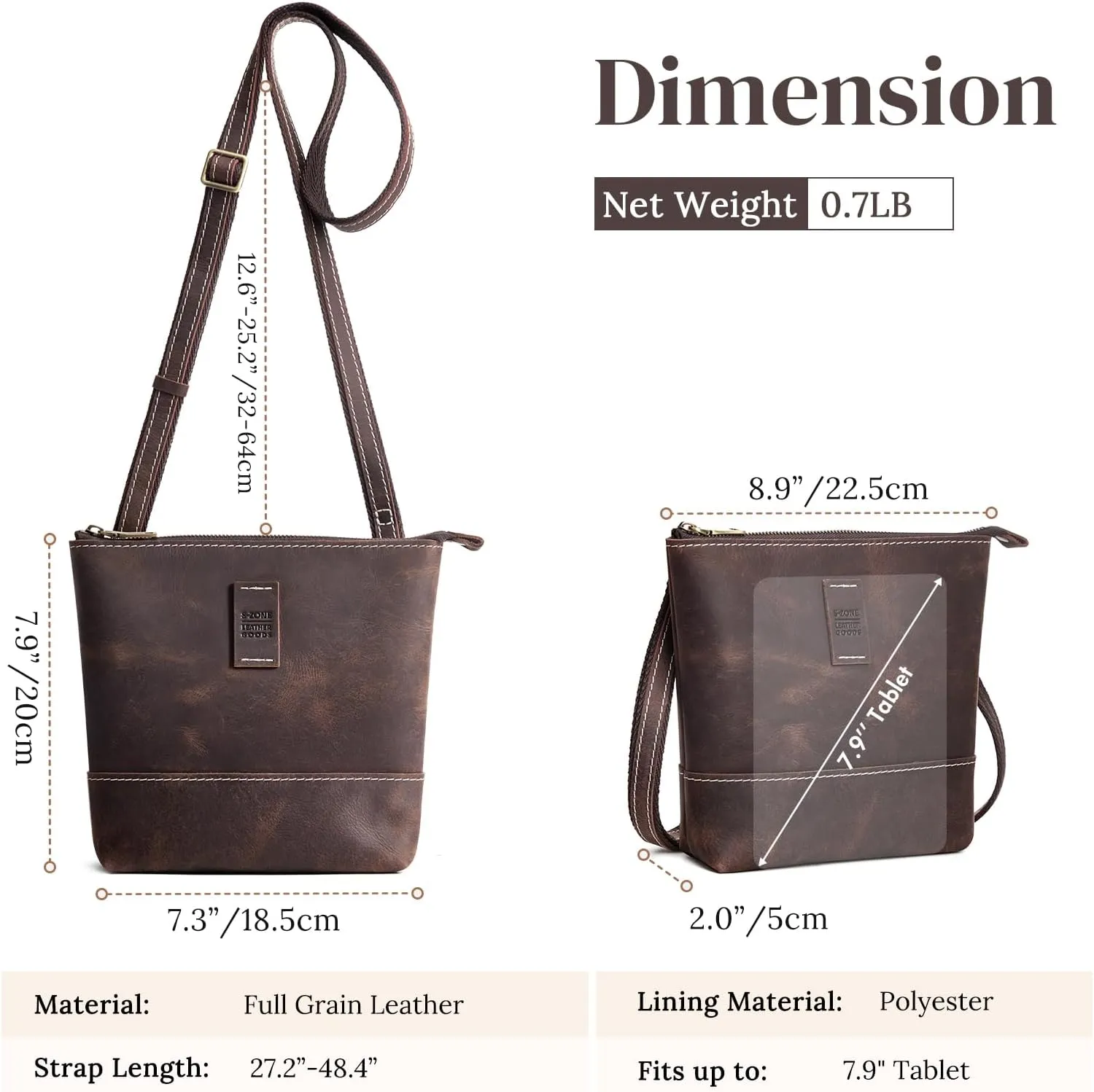 S-ZONE Leather Crossbody Bags for Women Small Over the Shoulder Purses and Handbags Trendy