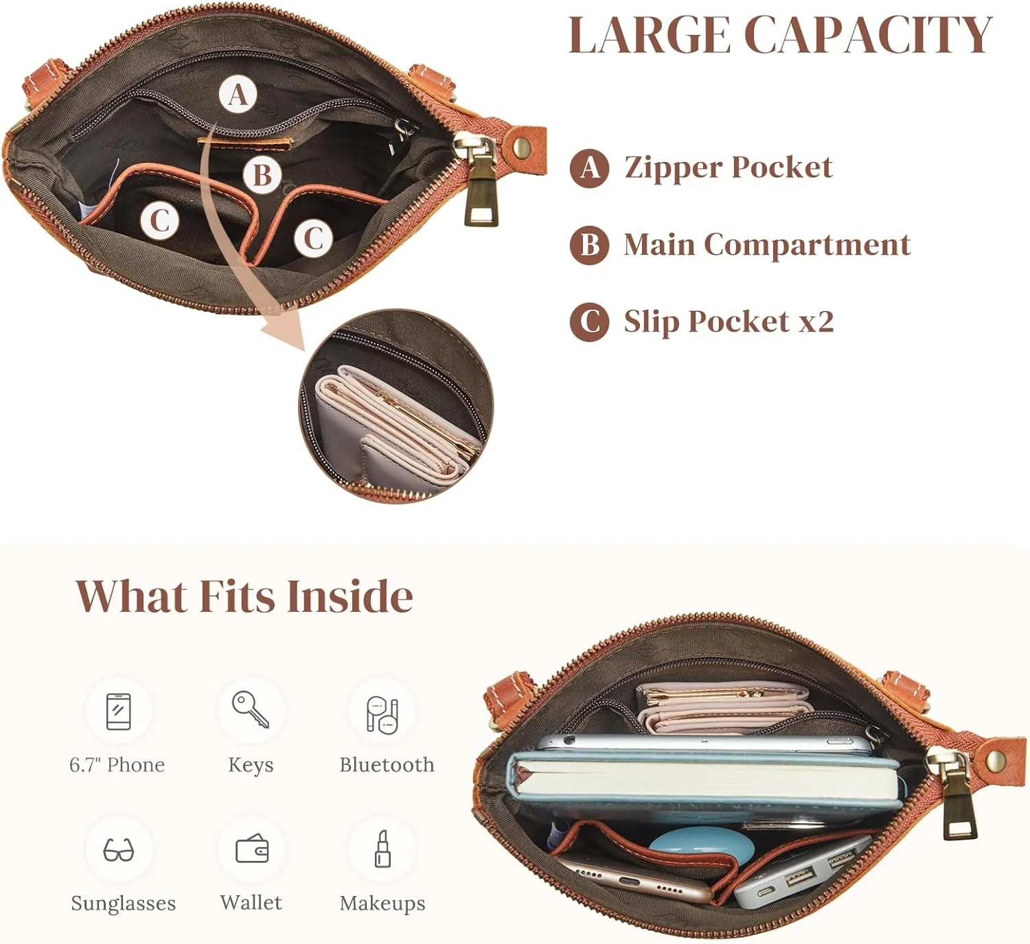S-ZONE Leather Crossbody Bags for Women Small Over the Shoulder Purses and Handbags Trendy