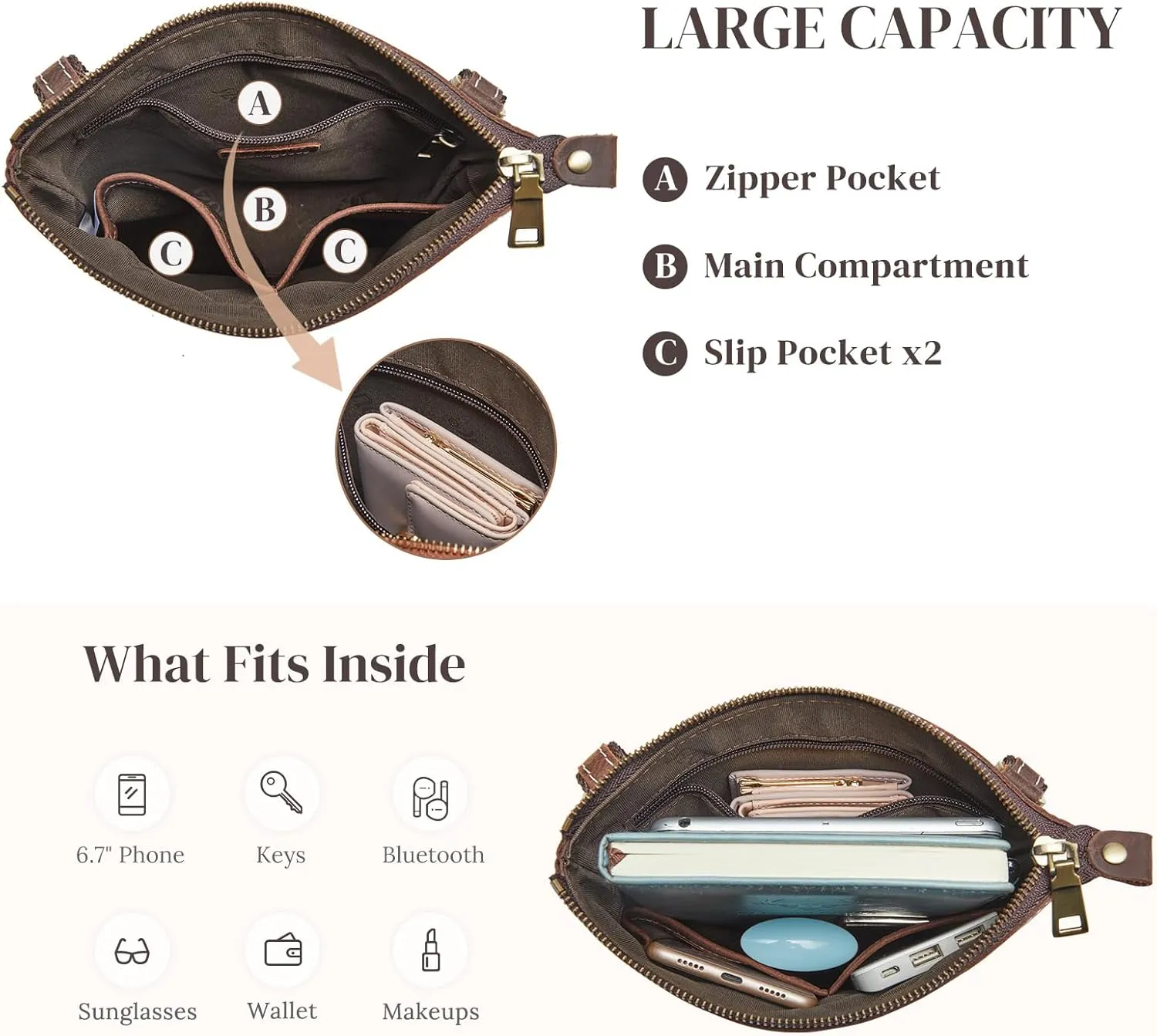 S-ZONE Leather Crossbody Bags for Women Small Over the Shoulder Purses and Handbags Trendy