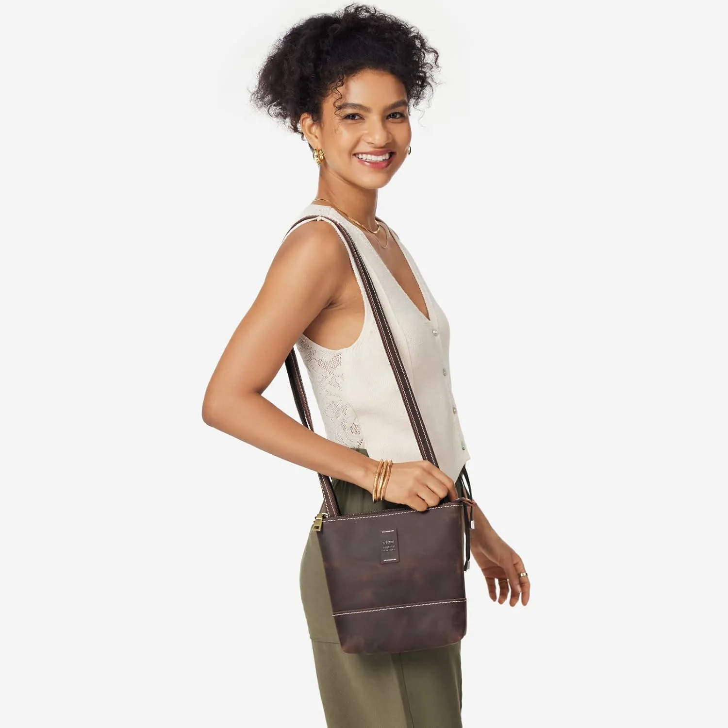 S-ZONE Leather Crossbody Bags for Women Small Over the Shoulder Purses and Handbags Trendy