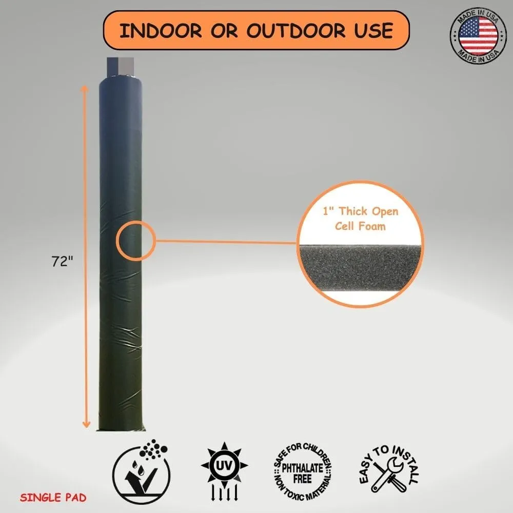 Safety Pole Pad, 4 FT Tall, 1” Thick Foam, Weatherproof, UV-Resistant, Hook/Loop Closure, Pickleball Pole Pad