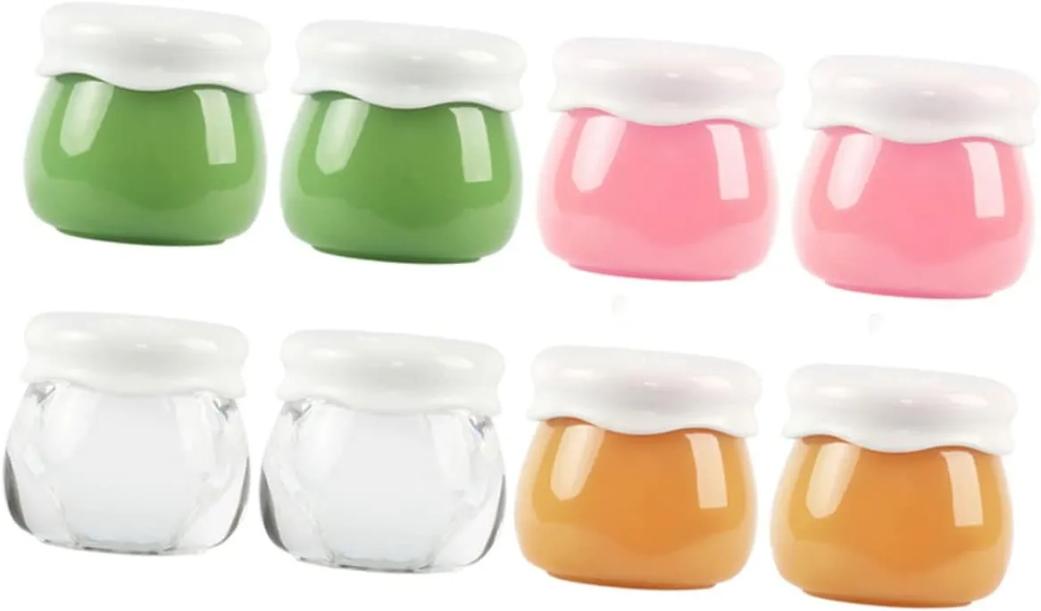SAFIGLE 8pcs Small Travel Makeup Containers Sample Jars for Lotion Lip Scrub Transparent with Caps for Handbags Gym Bags