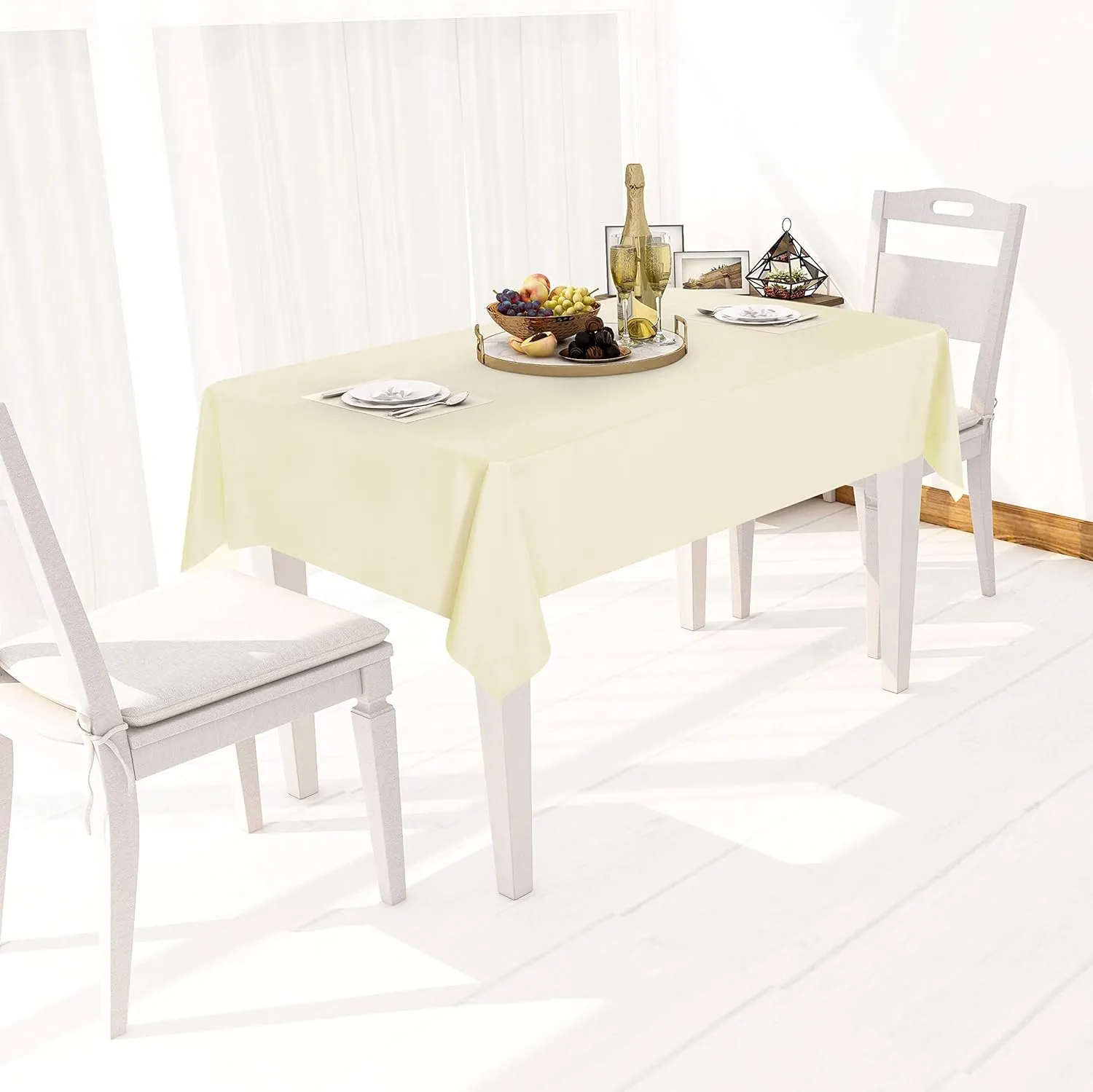 sancua 100% Waterproof Rectangle PVC Tablecloth - 52 x 70 Inch - Oil Proof Spill Proof Vinyl Table Cloth, Wipe Clean Table Cover for Dining Tables, Buffet Parties and Camping, Beige