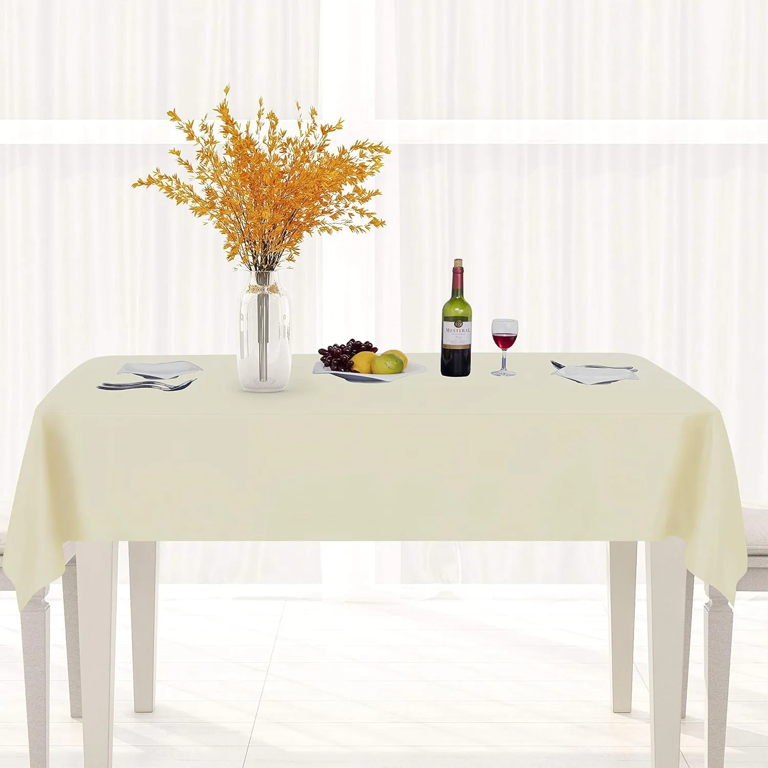 sancua 100% Waterproof Rectangle PVC Tablecloth - 52 x 70 Inch - Oil Proof Spill Proof Vinyl Table Cloth, Wipe Clean Table Cover for Dining Tables, Buffet Parties and Camping, Beige