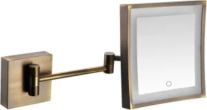 Screen Touch Dimming Makeup Mirror with Lights and 3X Magnification Square LED Wall Mounted Bathroom Vanity Mirror Rotable Extendable Shaving Mirror Gold Hardwired ( Color : Brass , Size : Hardwired )