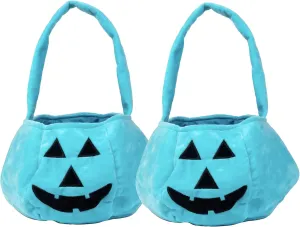 SCS Direct Halloween Teal Pumpkin Reusable Fabric Trick or Treat Tote- Collapsible Soft Candy Bag 8"x8" Kids Light Blue
