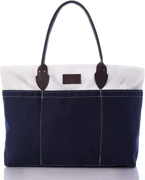 Sea Bags Recycled Sail Cloth Chebeague Large Travel Tote Bag Beach Bag Tote, Large Travel Bag, Tote Bag for Work Leather Handles, Zipper Closure
