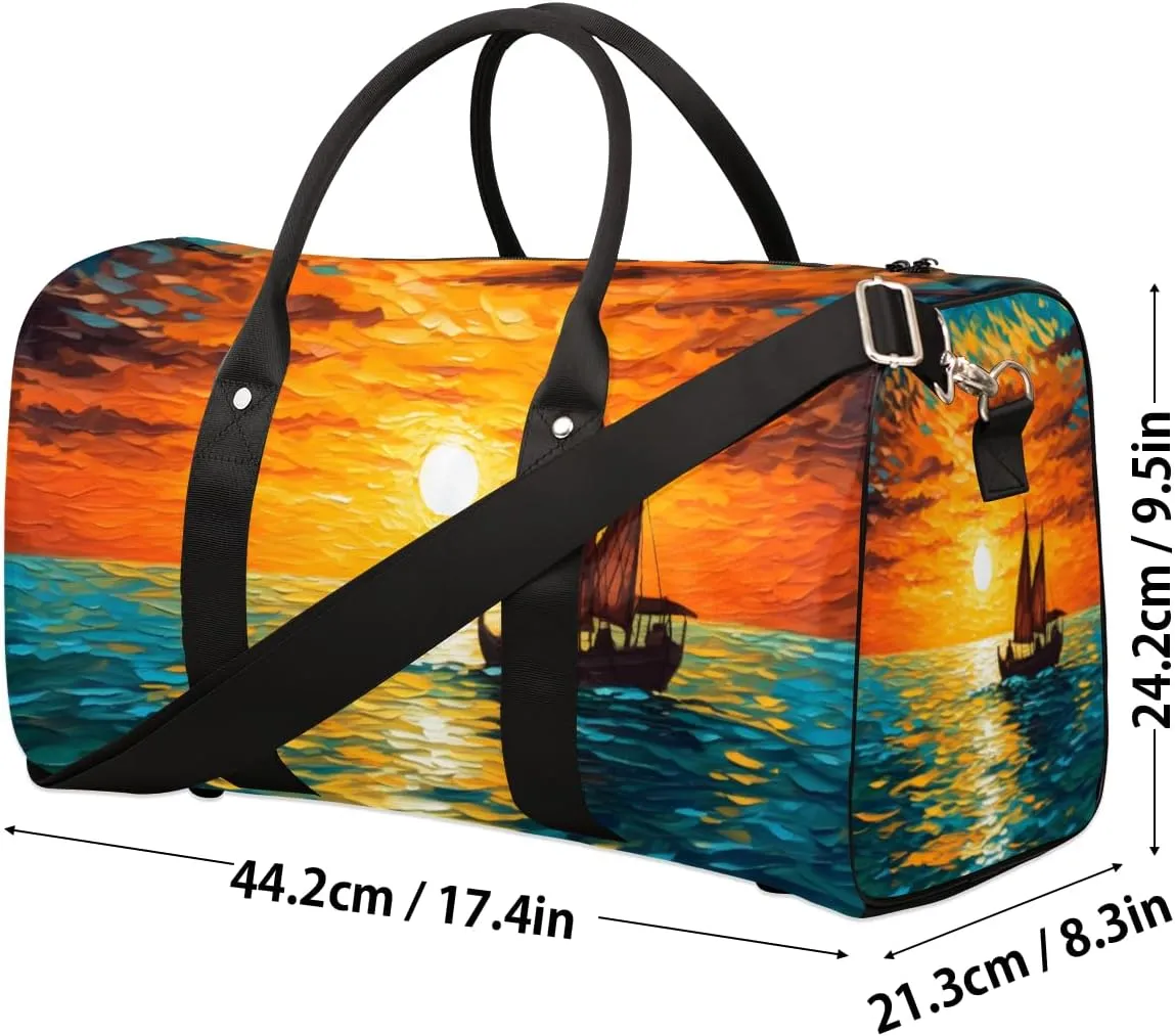Sea Sunset Travel Duffle Bag for Women Men Gym Duffel Foldable Bag Waterproof Weekender Ocean Sailboat Duffle Tote