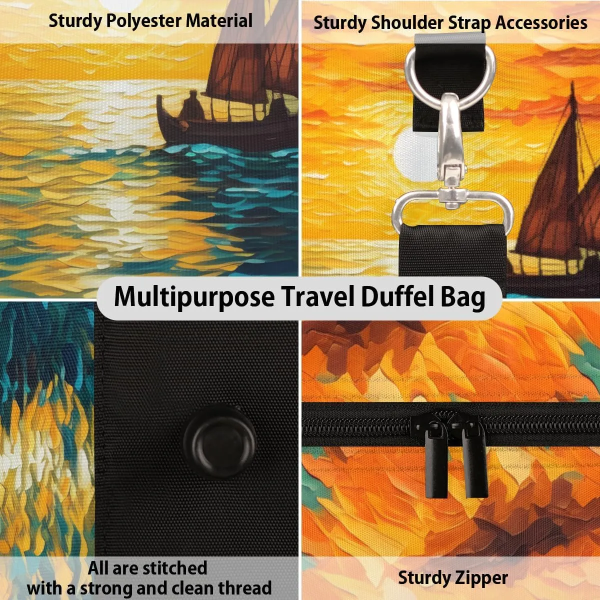 Sea Sunset Travel Duffle Bag for Women Men Gym Duffel Foldable Bag Waterproof Weekender Ocean Sailboat Duffle Tote