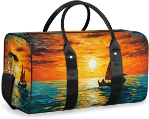 Sea Sunset Travel Duffle Bag for Women Men Gym Duffel Foldable Bag Waterproof Weekender Ocean Sailboat Duffle Tote