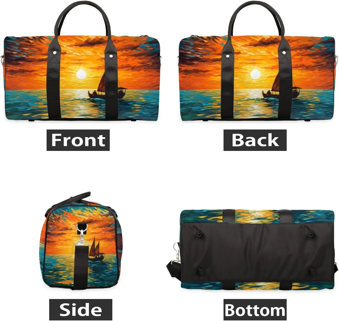 Sea Sunset Travel Duffle Bag for Women Men Gym Duffel Foldable Bag Waterproof Weekender Ocean Sailboat Duffle Tote