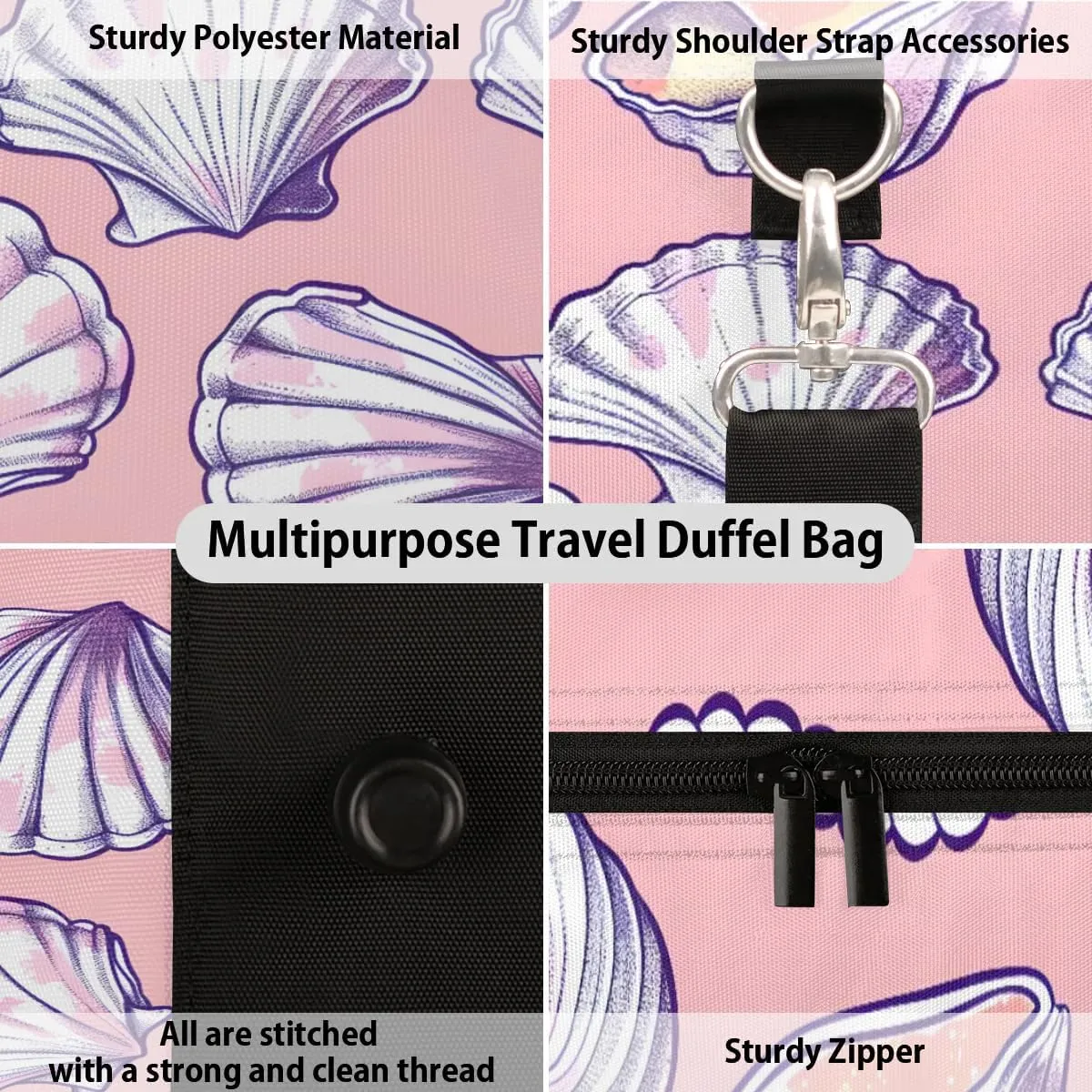 Seashell Conch Foldable Lightweight Duffle Bag for Travel - Waterproof Carry On Bags for Airplanes, Travel Duffel Bags for Gym, Weekend