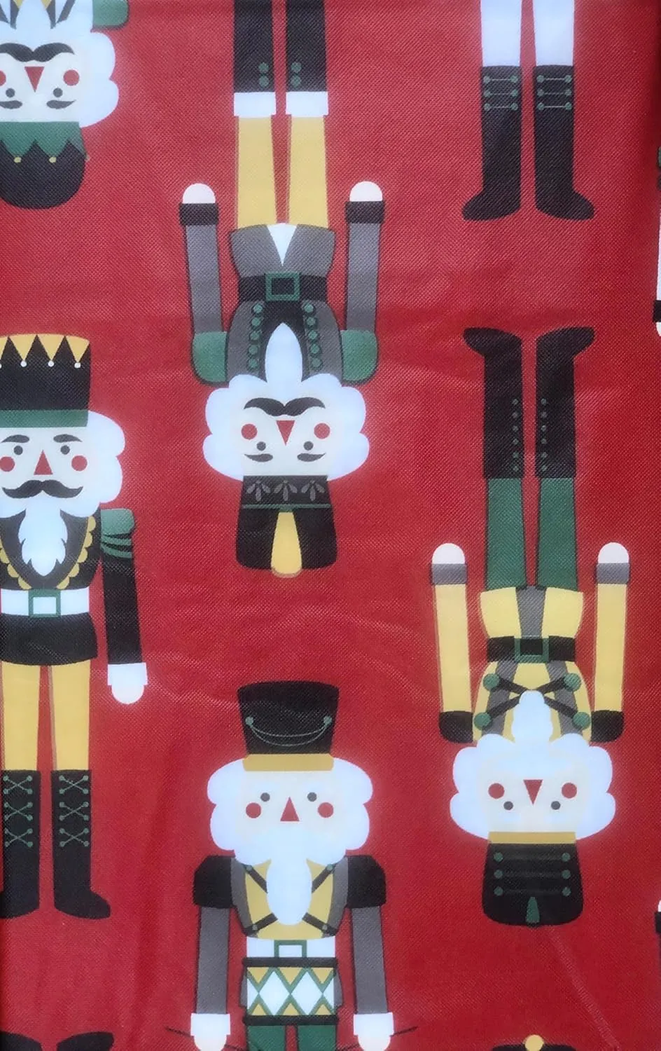 Season Greetings Christmas Vinyl Flannel Back Tablecloth - Christmas Nutcracker Soldiers on Red (52" x 70" Oblong)