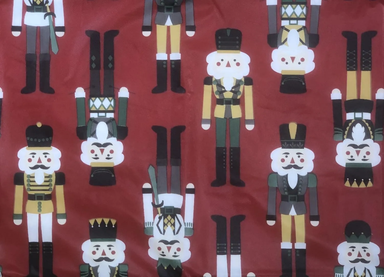 Season Greetings Christmas Vinyl Flannel Back Tablecloth - Christmas Nutcracker Soldiers on Red (52" x 70" Oblong)
