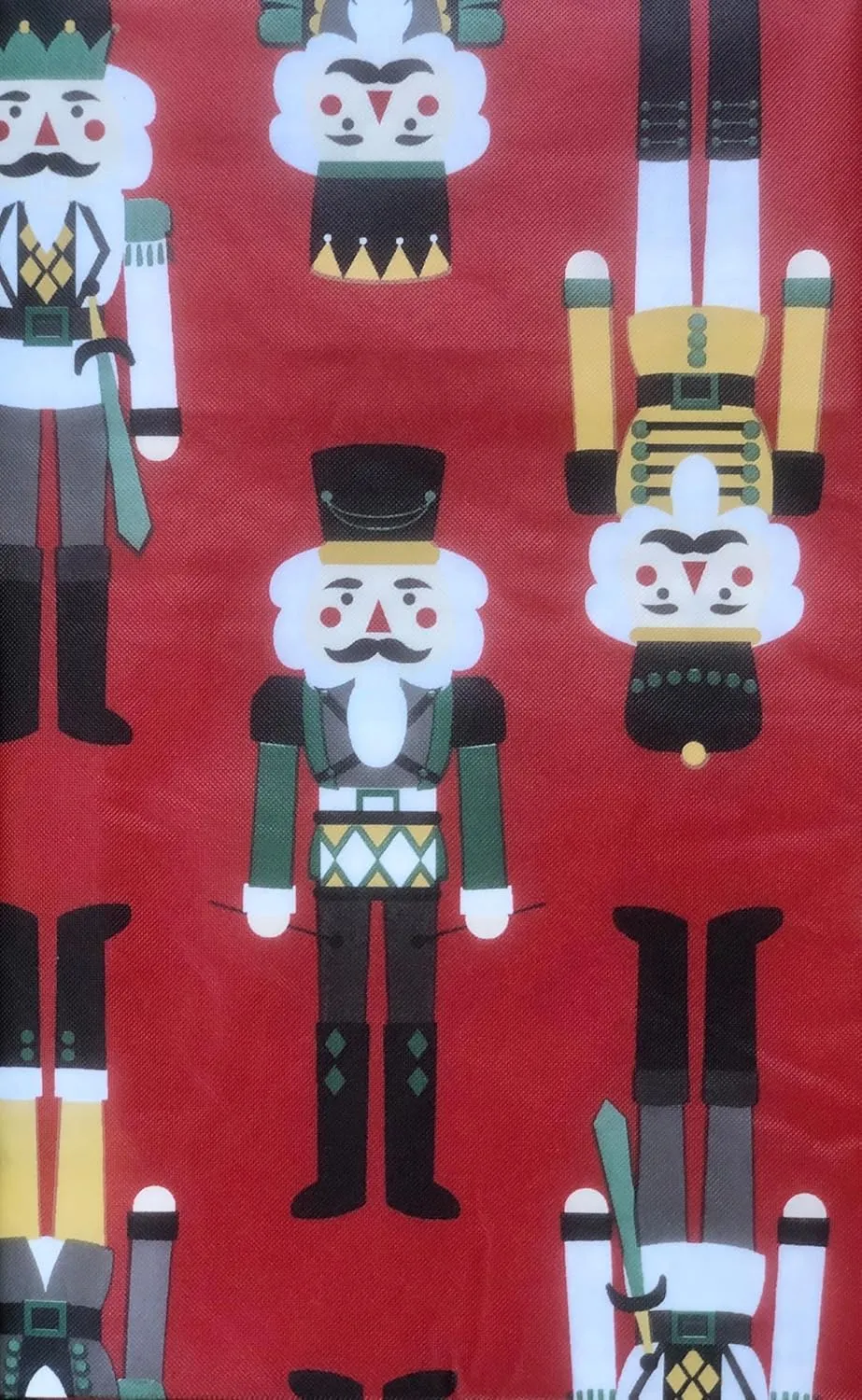 Season Greetings Christmas Vinyl Flannel Back Tablecloth - Christmas Nutcracker Soldiers on Red (52" x 70" Oblong)