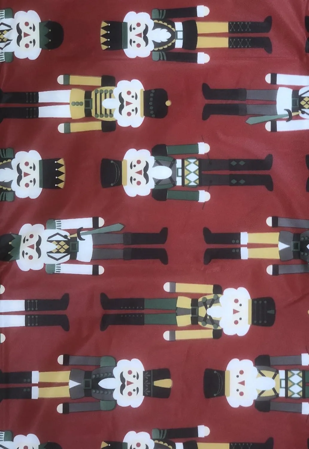 Season Greetings Christmas Vinyl Flannel Back Tablecloth - Christmas Nutcracker Soldiers on Red (52" x 70" Oblong)