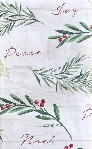 Seasons Greetings Christmas Holiday Tree Trimmings with Holiday Sayings Flannel Back Vinyl Tablecloth (52" x 90" Oblong)