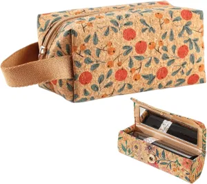 SENIKO Flower Make Up Bag Vintage Art;Travel Cosmetic Bag Cork;Makeup Organizer Bag-Portable Pouch ;Personalized Makeup Pouch-Boho Nature Pattern;Travel Makeup Bag For Women (Bags with Lipstick Case)
