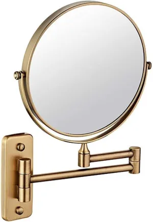 Shaving Mirror Wall Mounted Makeup Mirror 8-inch Two-Sided Swivel Wall Mounted Mirror, Extending Folding Bathroom Shaving Cosmetic Make Up Mirror -3X Magnification Golden Brass