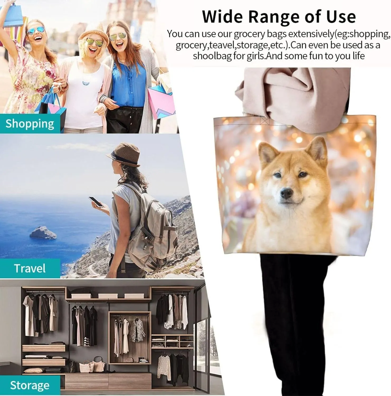 Shih Tzu Cute Shih Tsu Dog Mint Tote Bag Shopping Bag Portable Handbags Tote Shoulder Bucket Bags for Women
