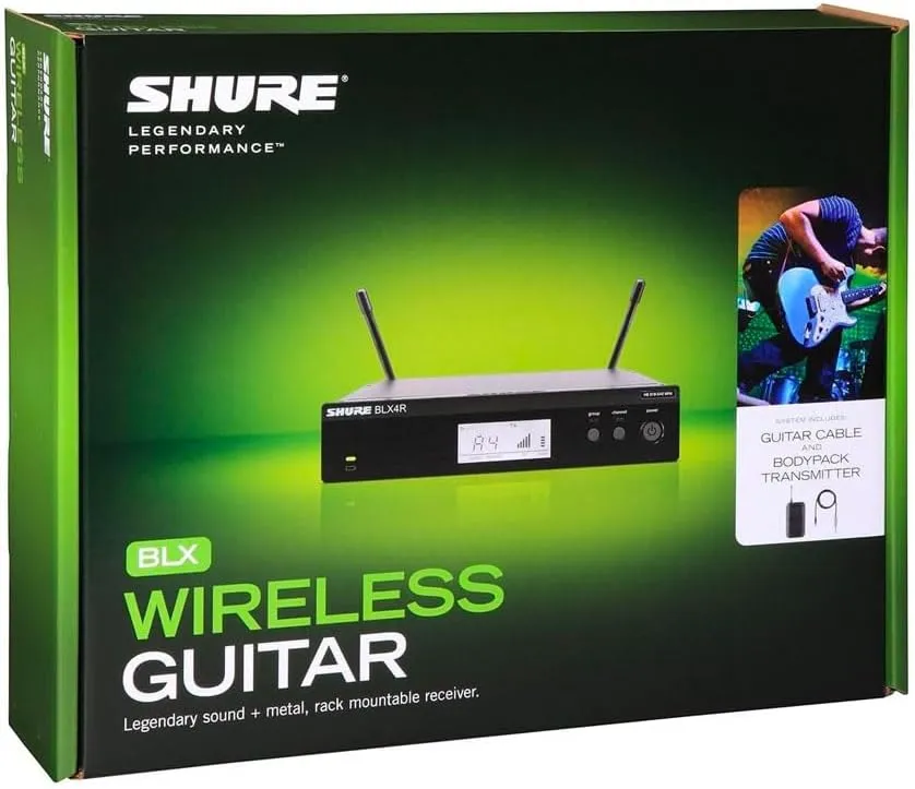 Shure BLX14R UHF Wireless System for Guitar and Bass - 14-Hour Battery Life, 300 ft Range, UHF | Includes 1/4" Jack Instrument Cable & Single Channel Rack Mount Receiver | J11 Band (BLX14R-J11)