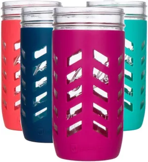Silicone Mason Jar Protector Sleeve - Fits 24oz (1.5 pint) Wide-Mouth Jars | Package of 4 (Multicolor)