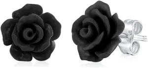 Silver Plated Rose Flower Earring Black Blue Crystal Women Fashion Enchanted Stud Earrings Rhinestone Teardrop Flower Earrings