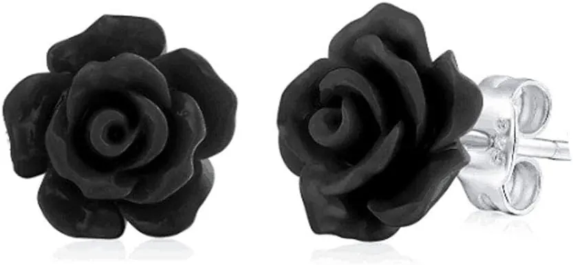 Silver Plated Rose Flower Earring Black Blue Crystal Women Fashion Enchanted Stud Earrings Rhinestone Teardrop Flower Earrings