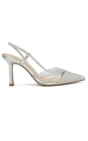 Silver Pointed Toe Slingback Heels