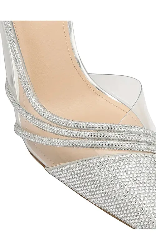 Silver Pointed Toe Slingback Heels